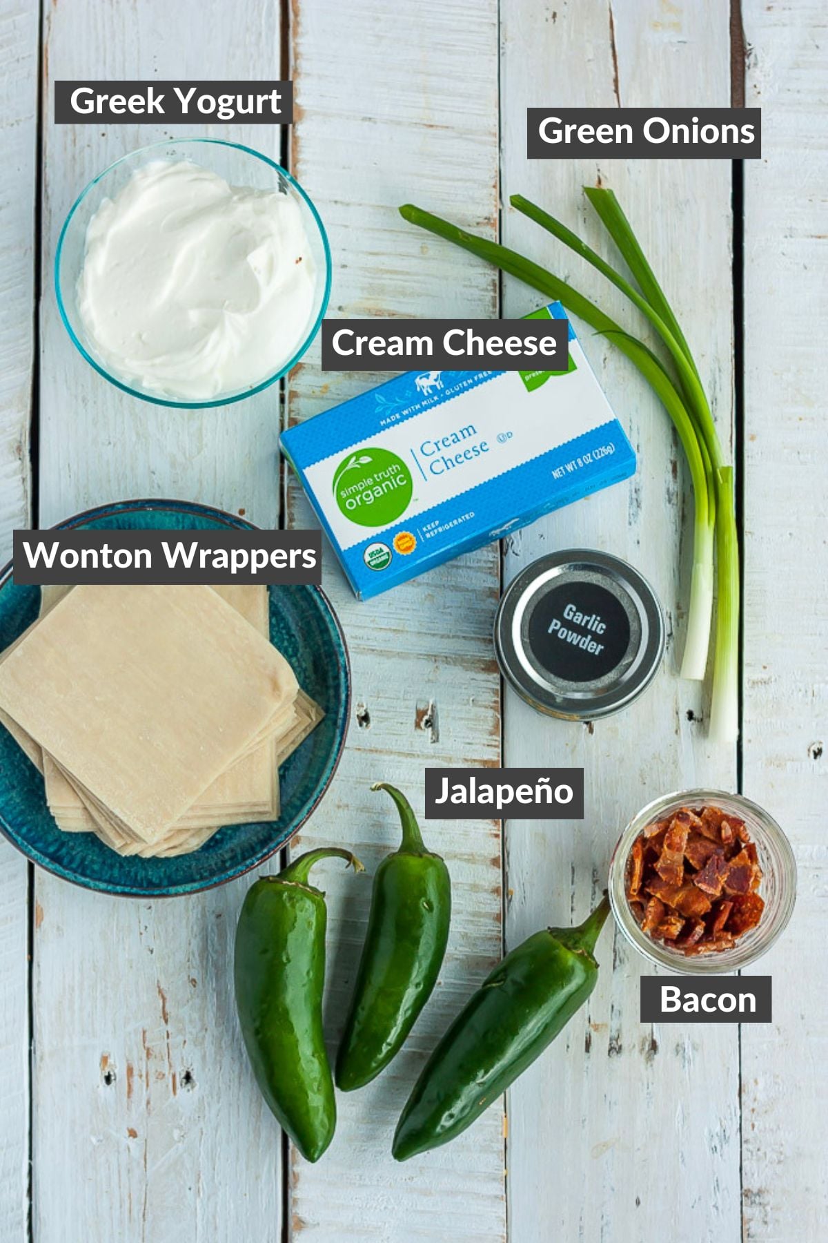 ingredients on a white board.