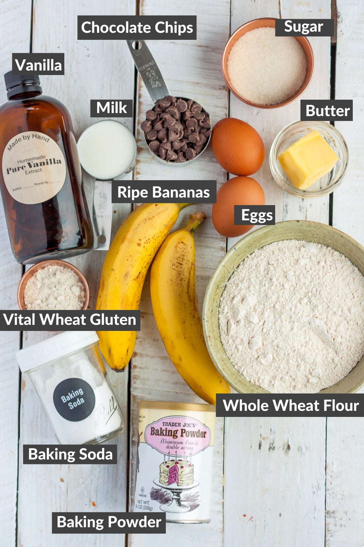 ingredients on a white wooden board.
