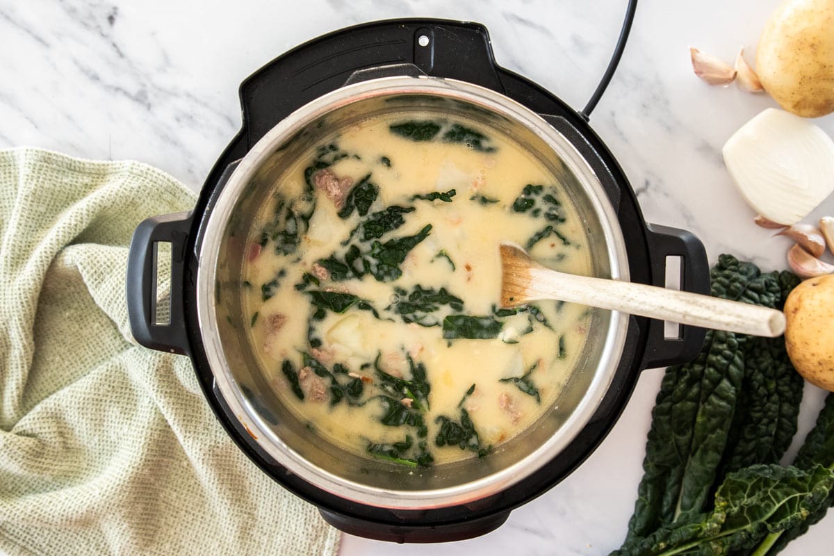 soup with kale in a pressure cooker.