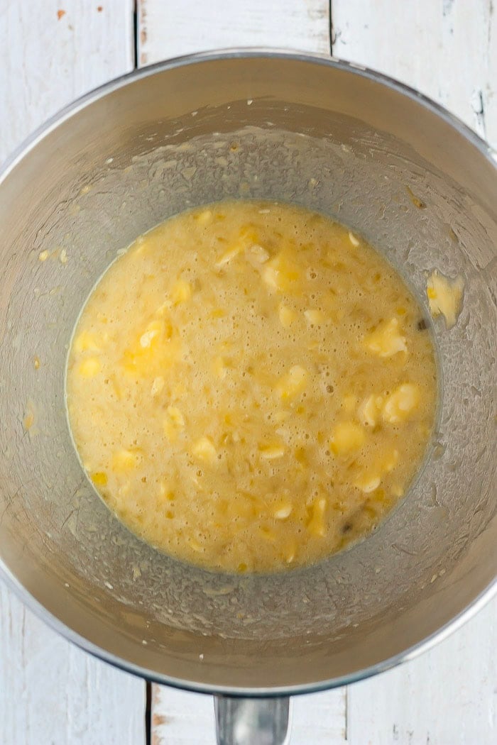 blended items in a mixing bowl.
