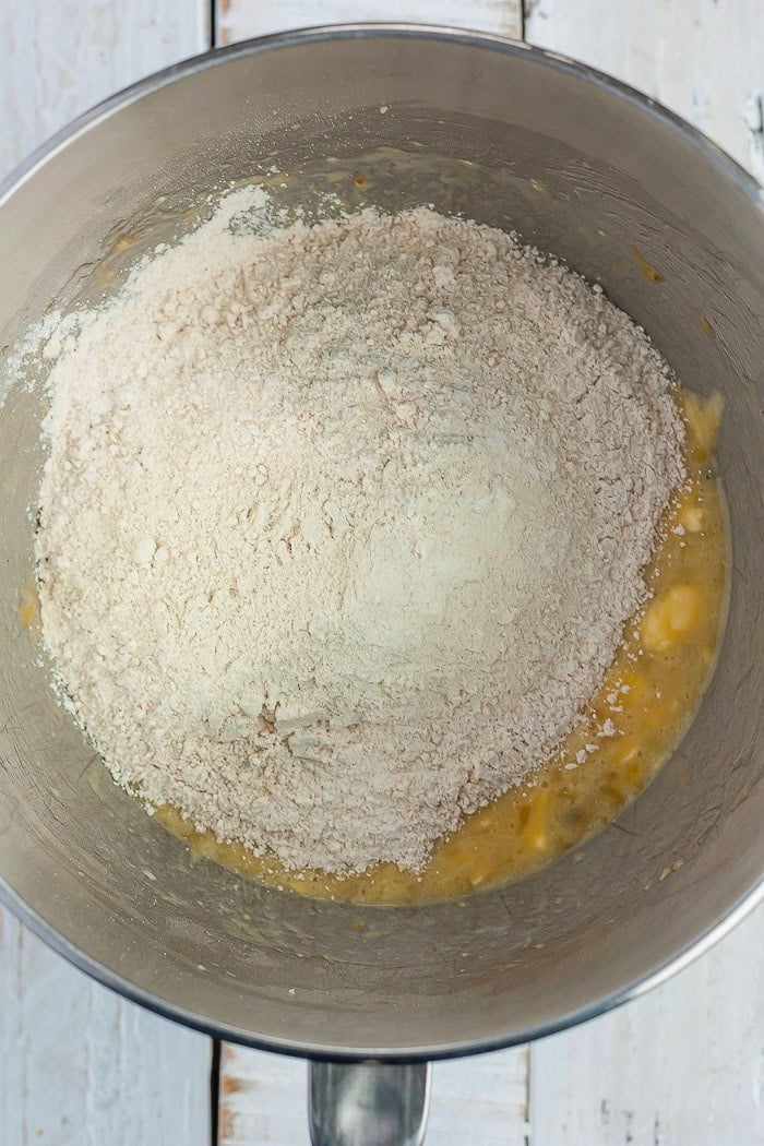flour in a mixing bowl.