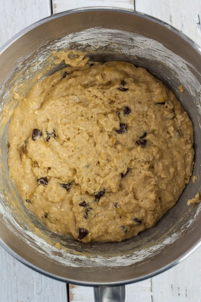 batter in a mixing bowl.
