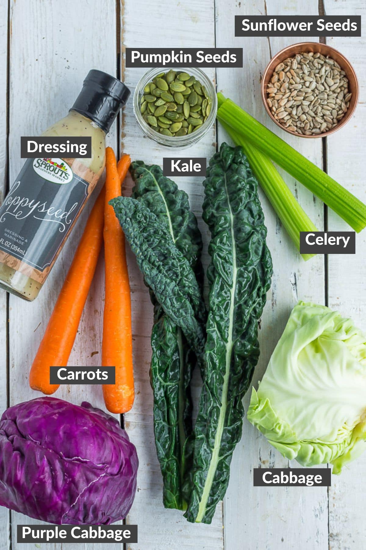 ingredients on a white wooden board.