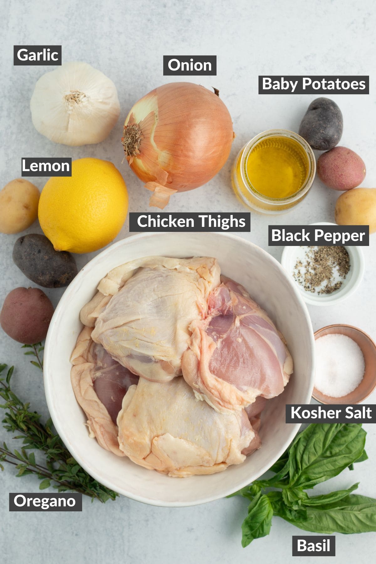 ingredients on a grey board.