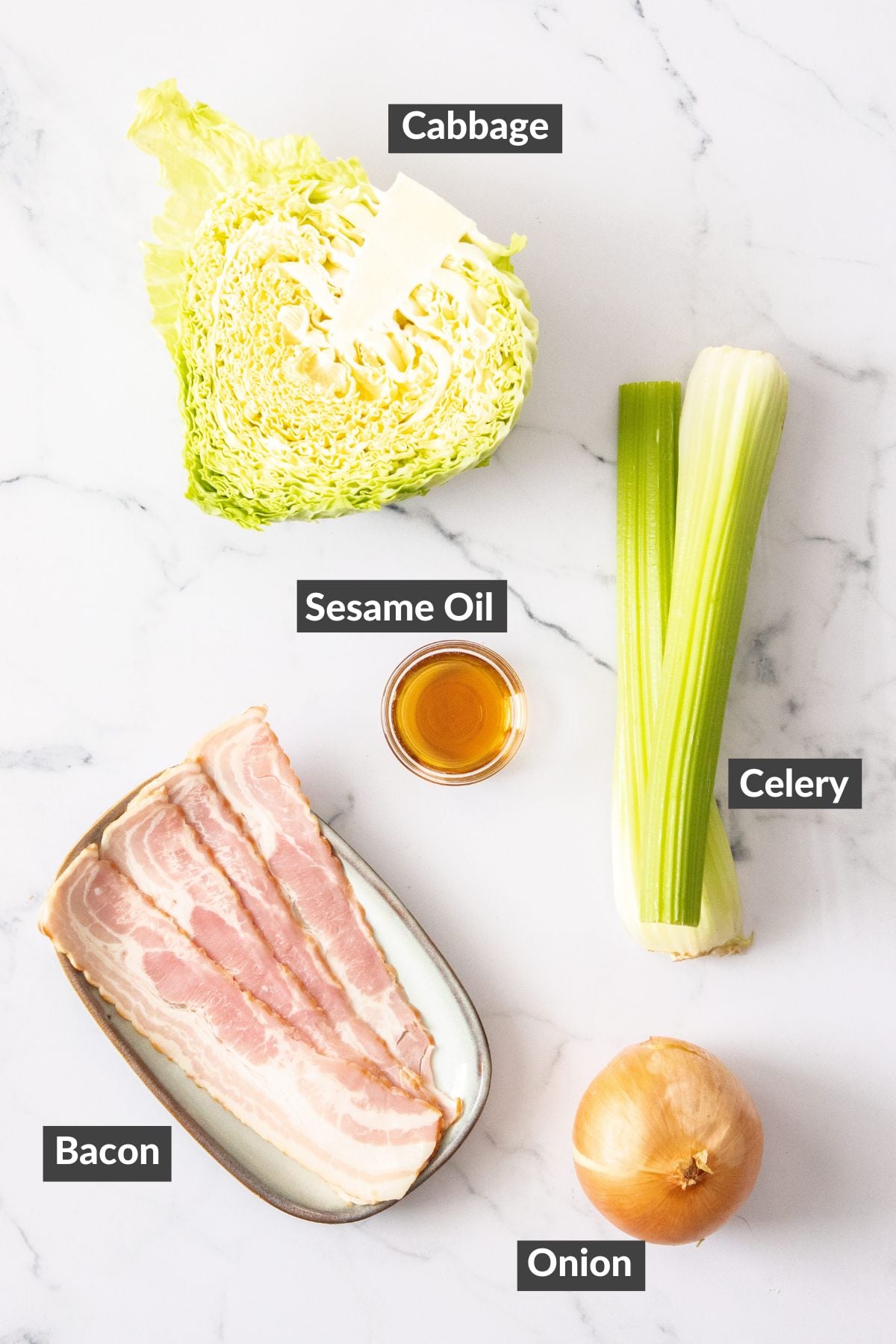 ingredients on a marbled board.