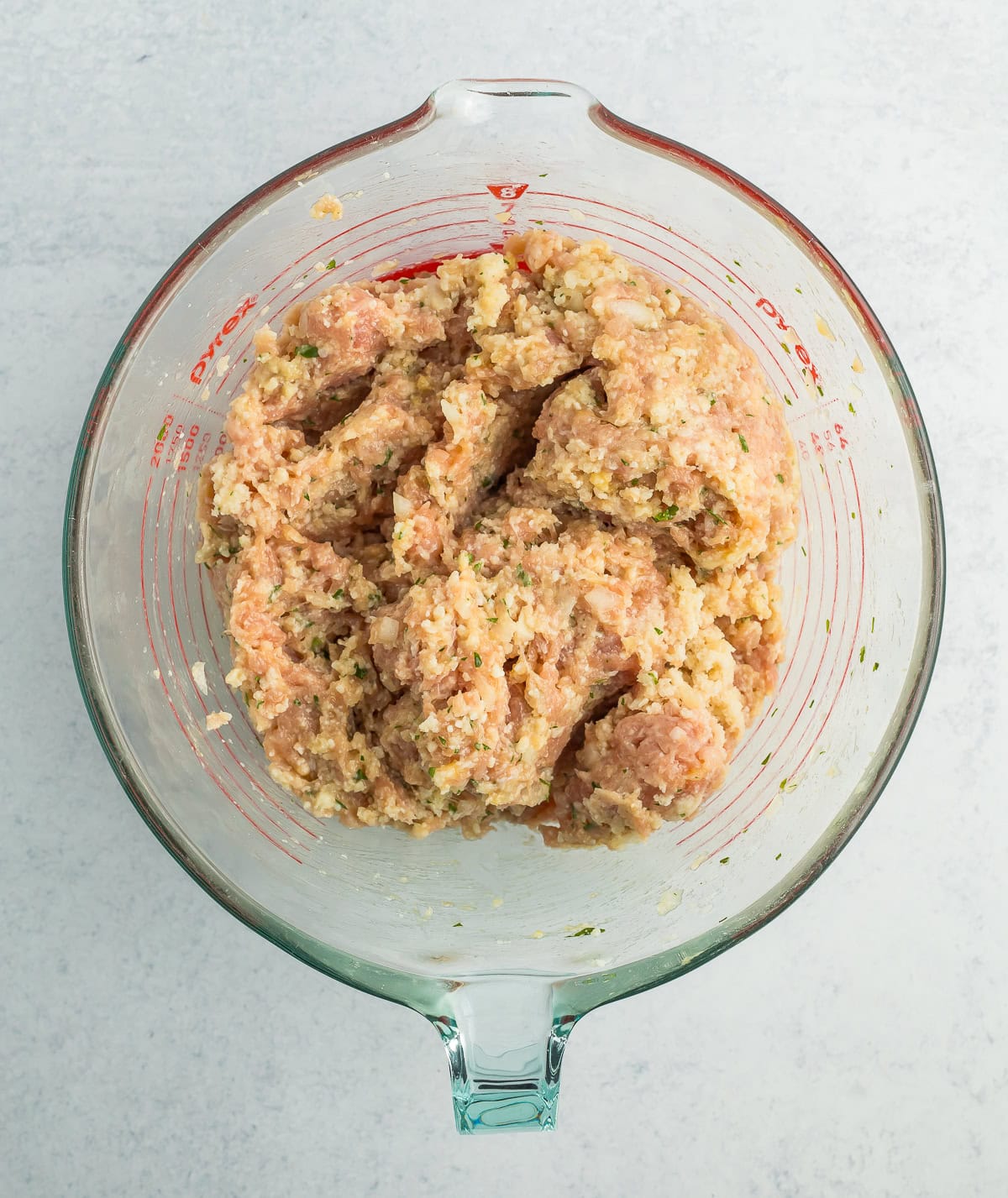ingredients mixed in a glass bowl.