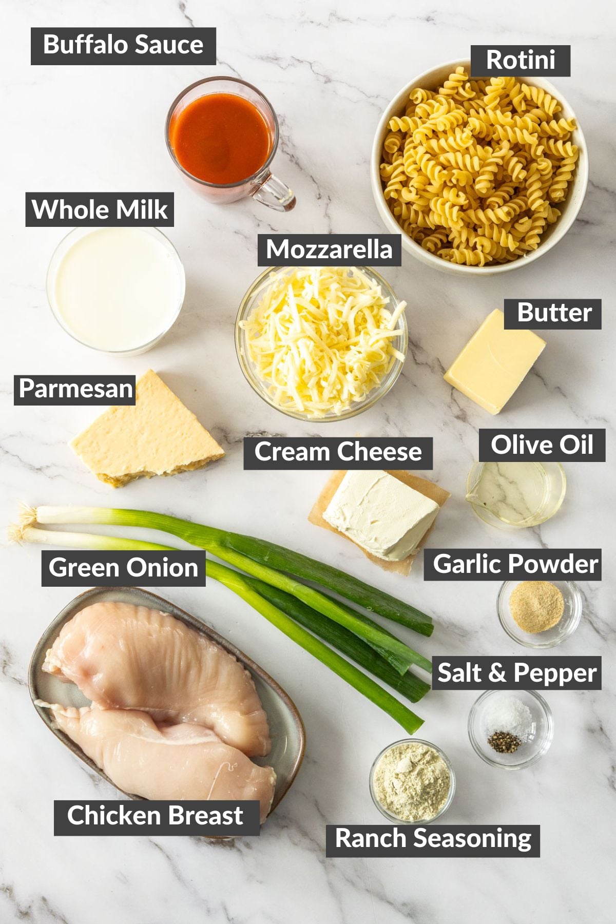 ingredients on a marbled board.