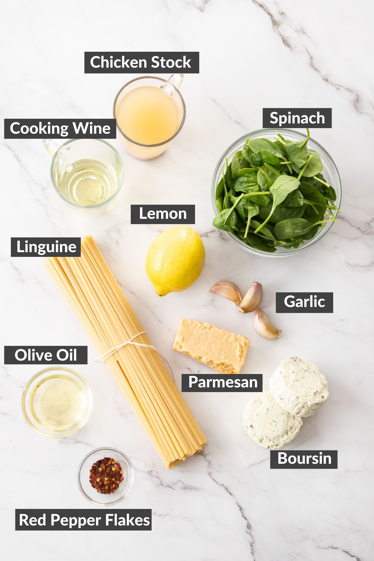 ingredients on a marbled board.