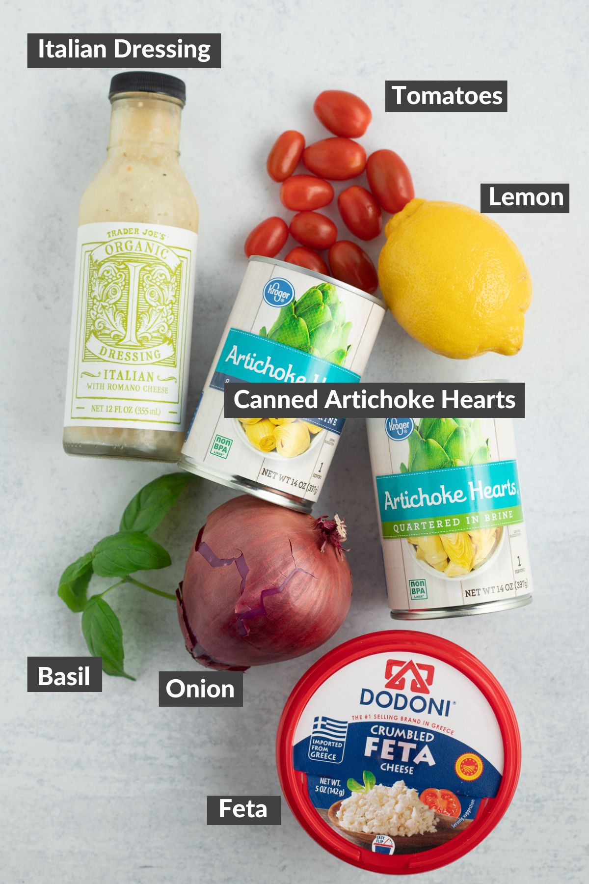 ingredients on a grey board.