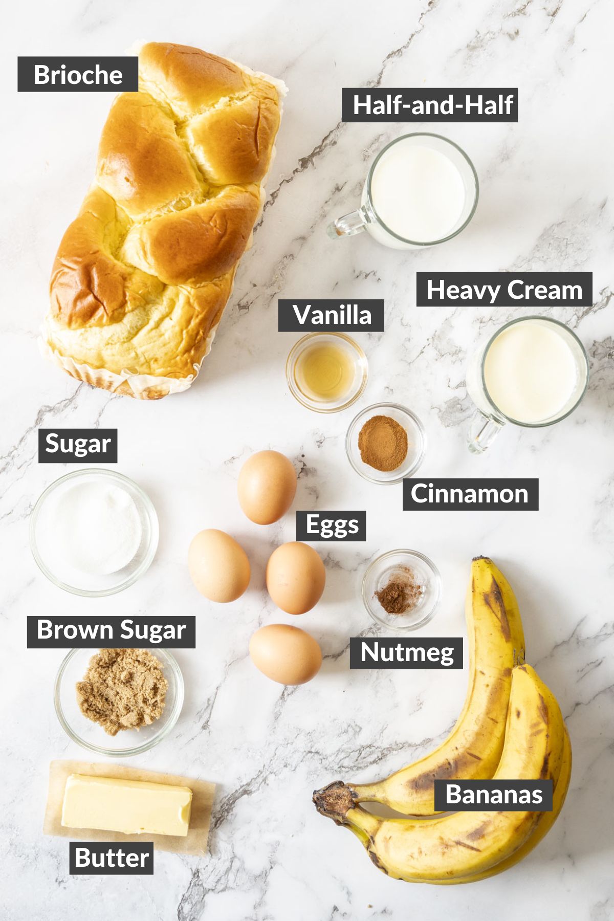 ingredients on a marbled board.