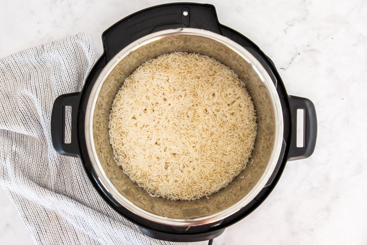 cooked basmati rice in a pressure cooker.