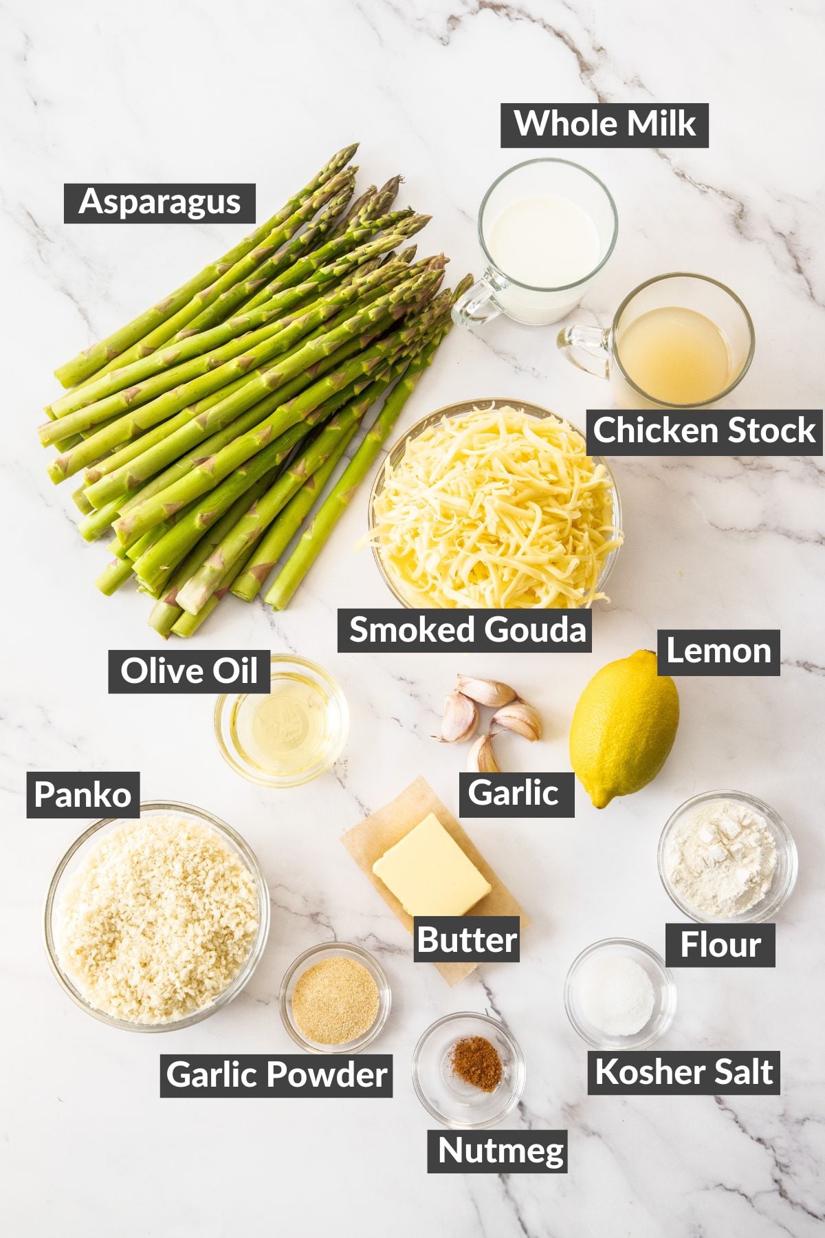 ingredients on a marbled board.