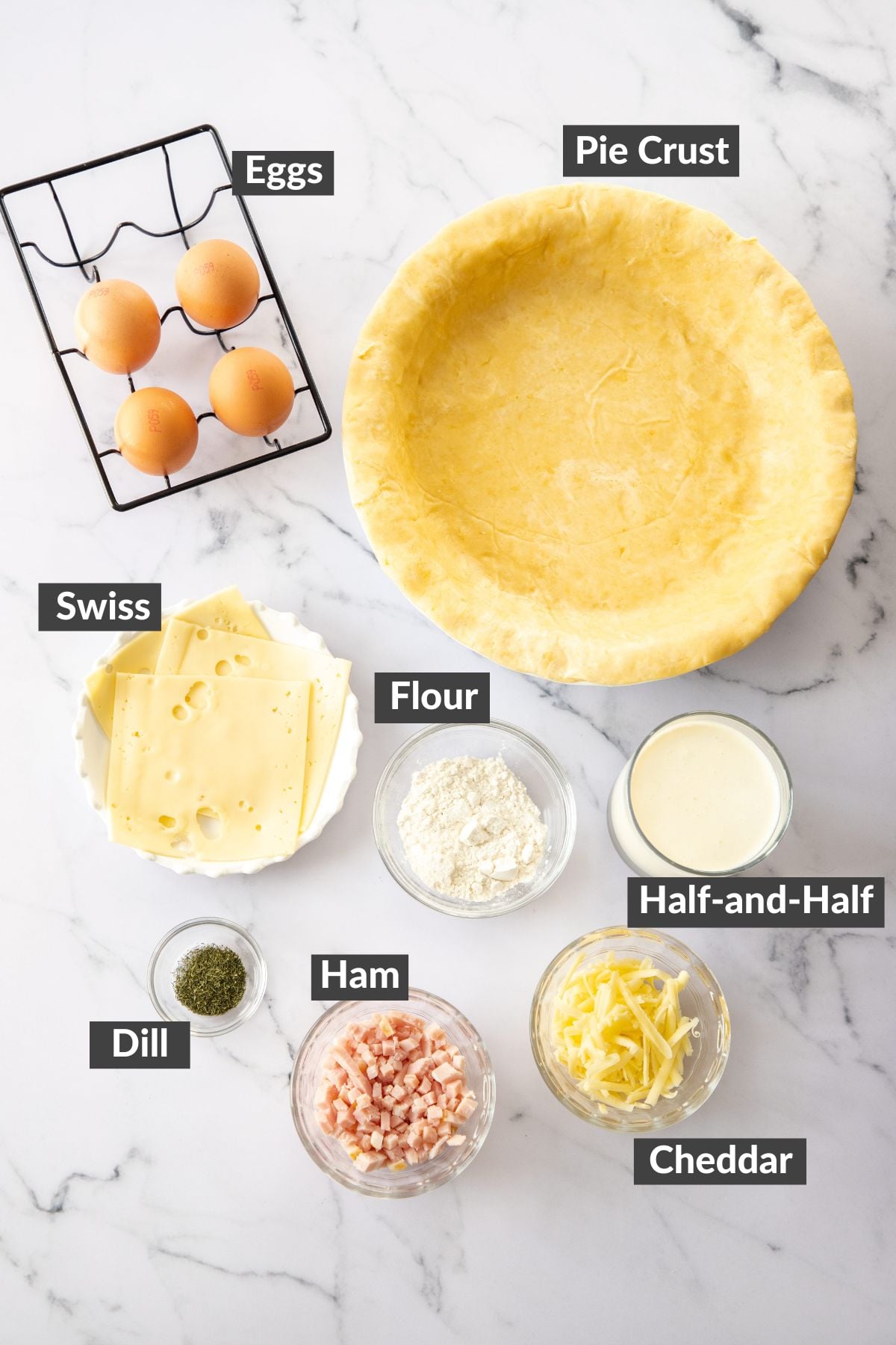 ingredients on a marbled board.