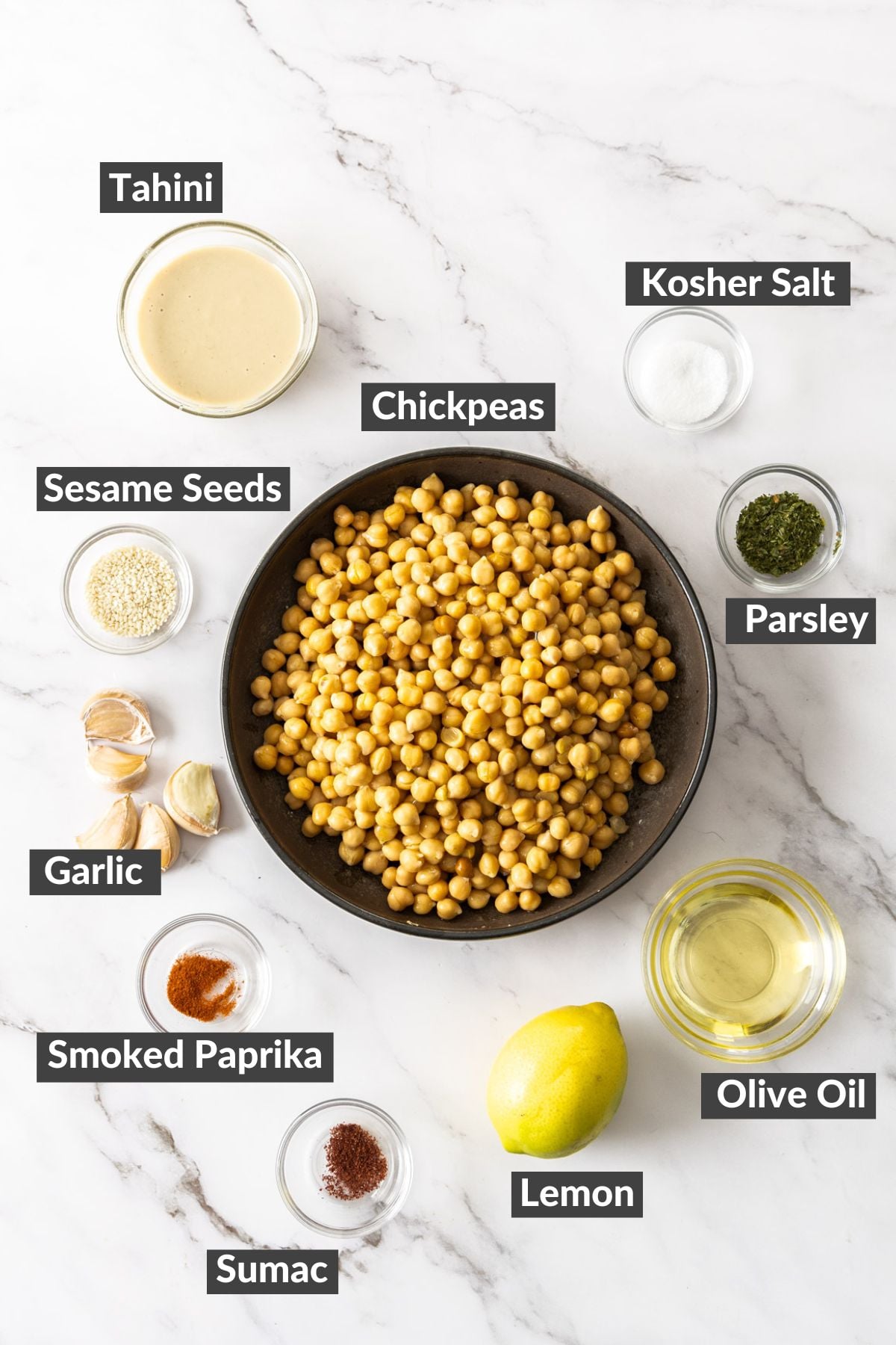 ingredients on a marbled board.