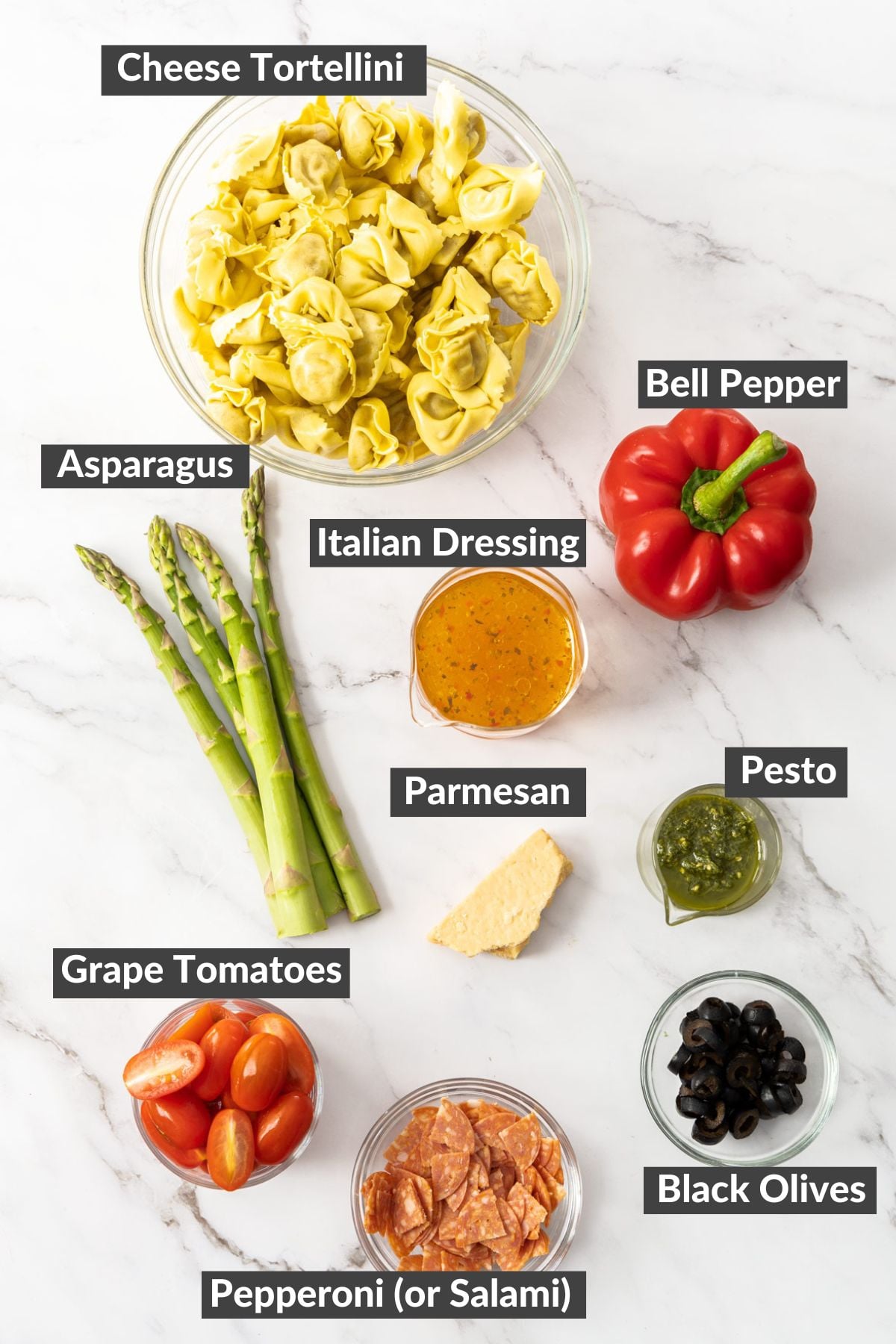 ingredients on a marbled board.