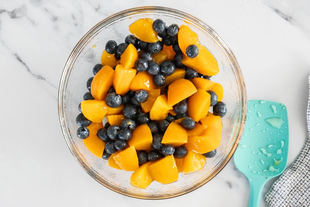 fruit in a glass bowl.
