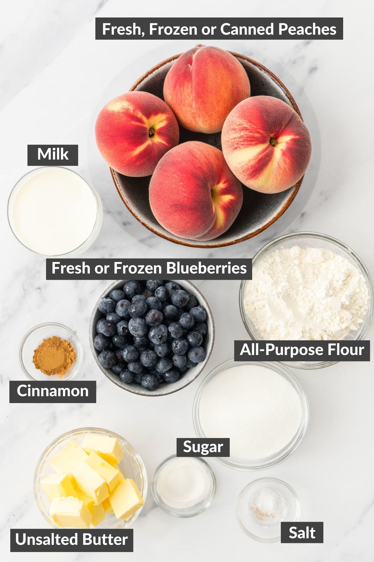 ingredients on a marbled board.