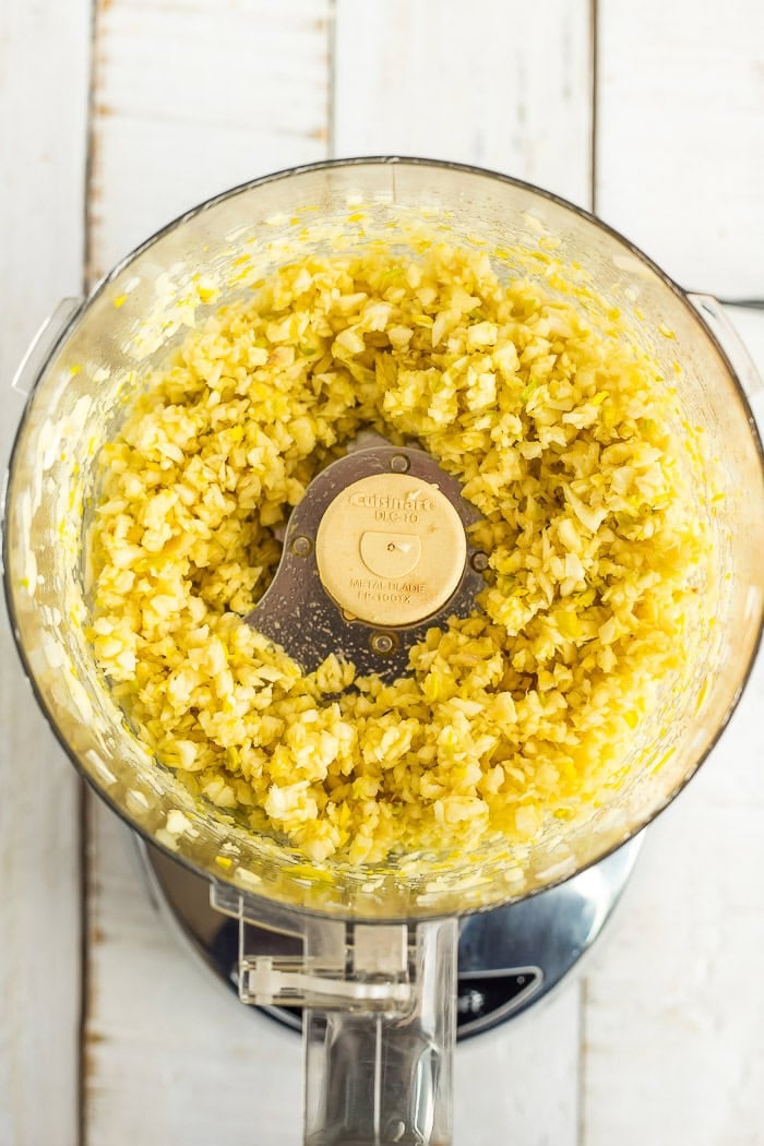 minced garlic in a food processor.