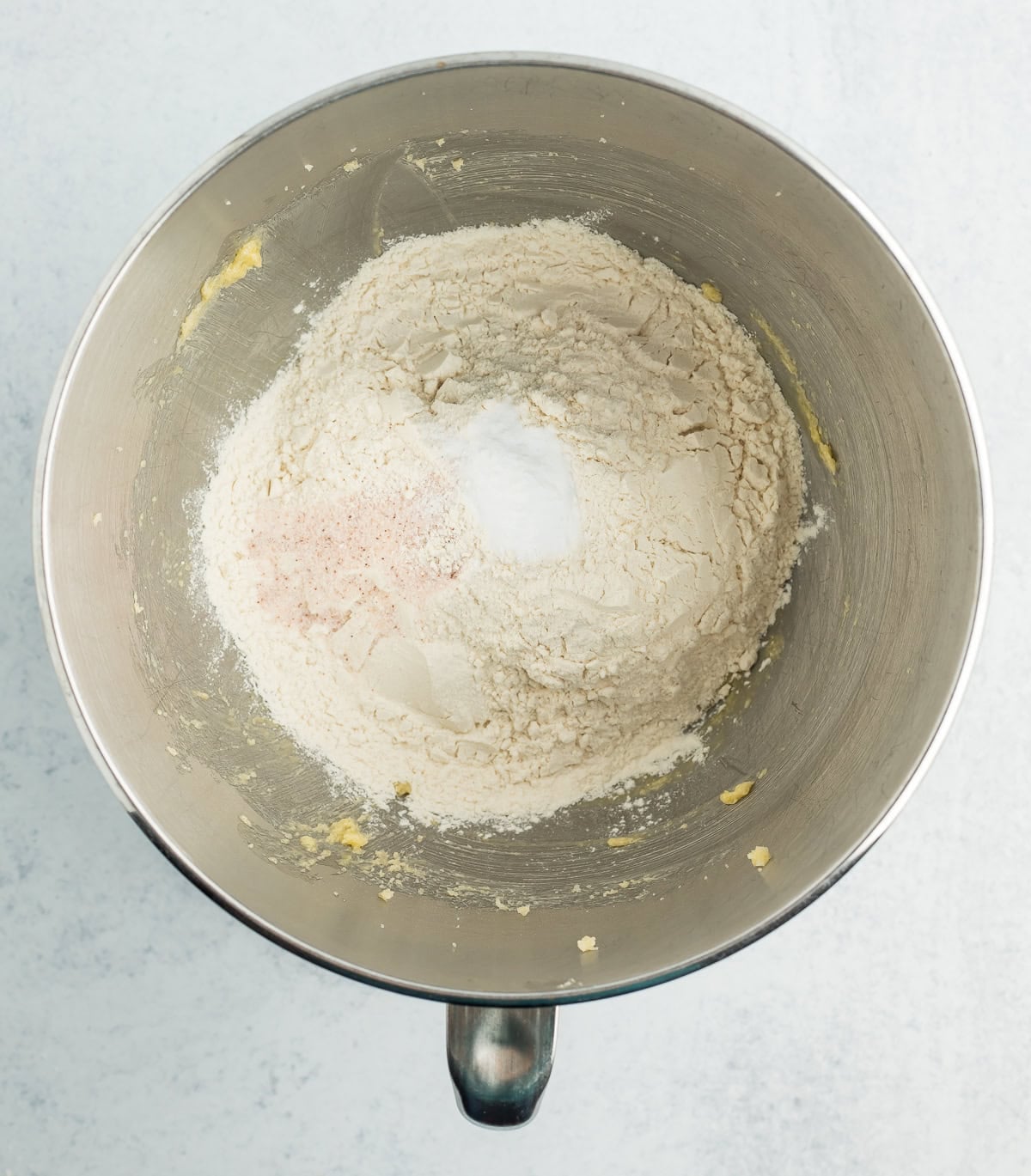 dry ingredients in a mixing bowl.