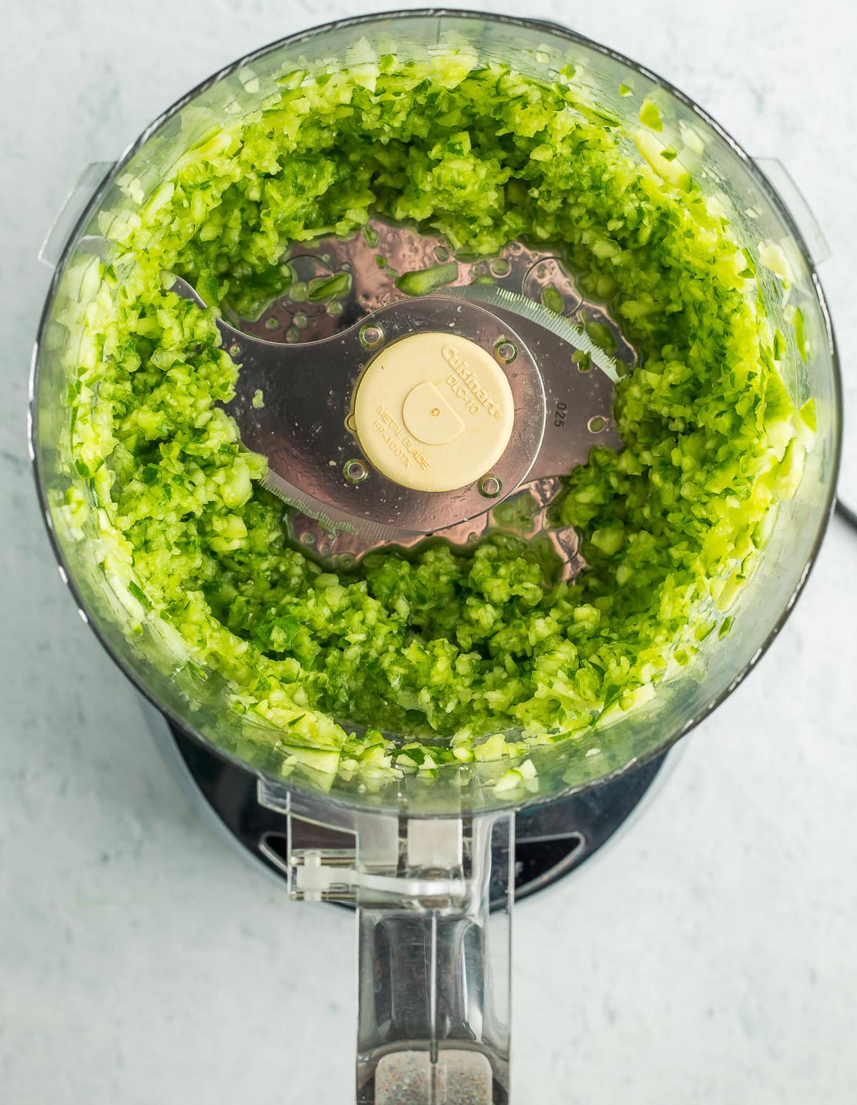 pulsed cucumbers in a food processor.