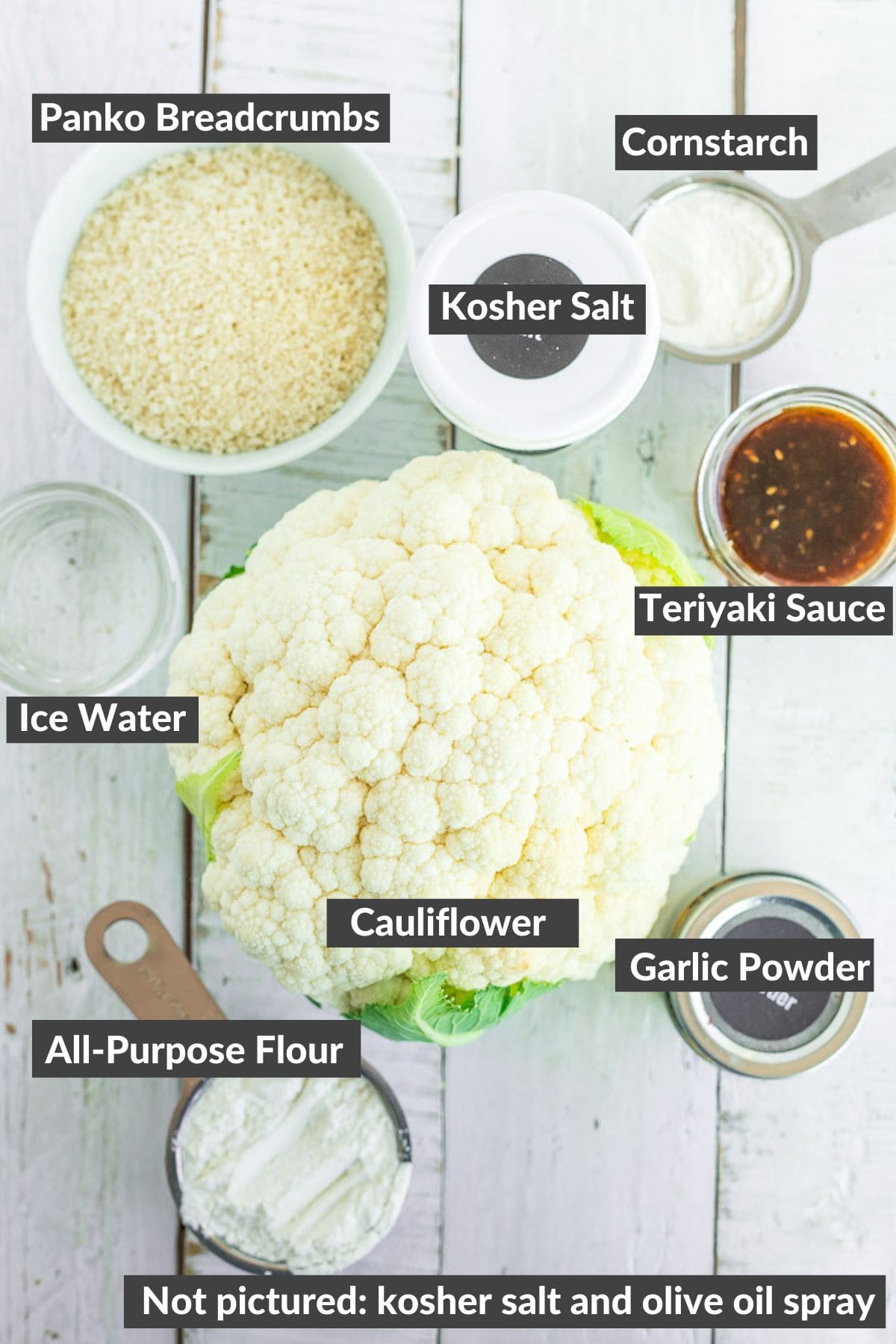 ingredients on a white wooden board.