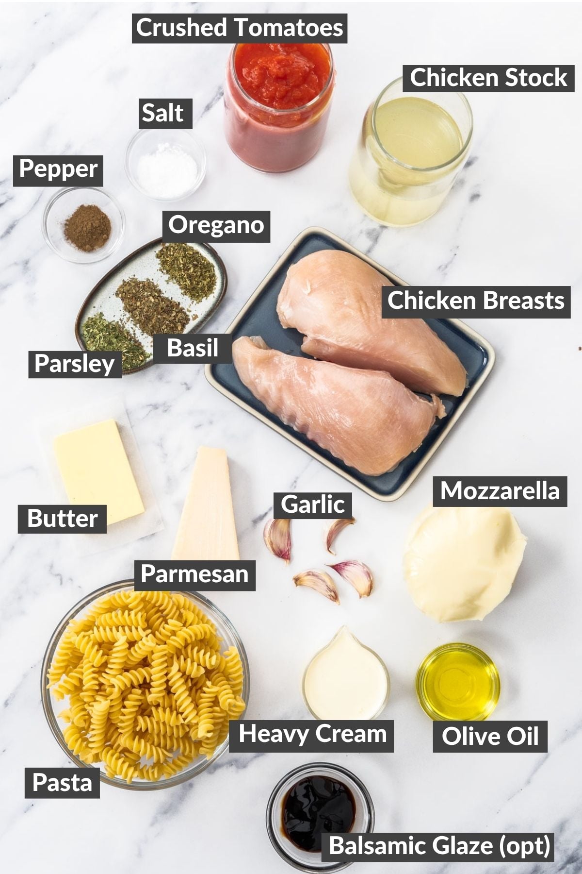 ingredients on a marbled board.