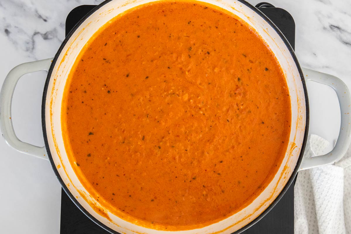marinara in a white skillet.