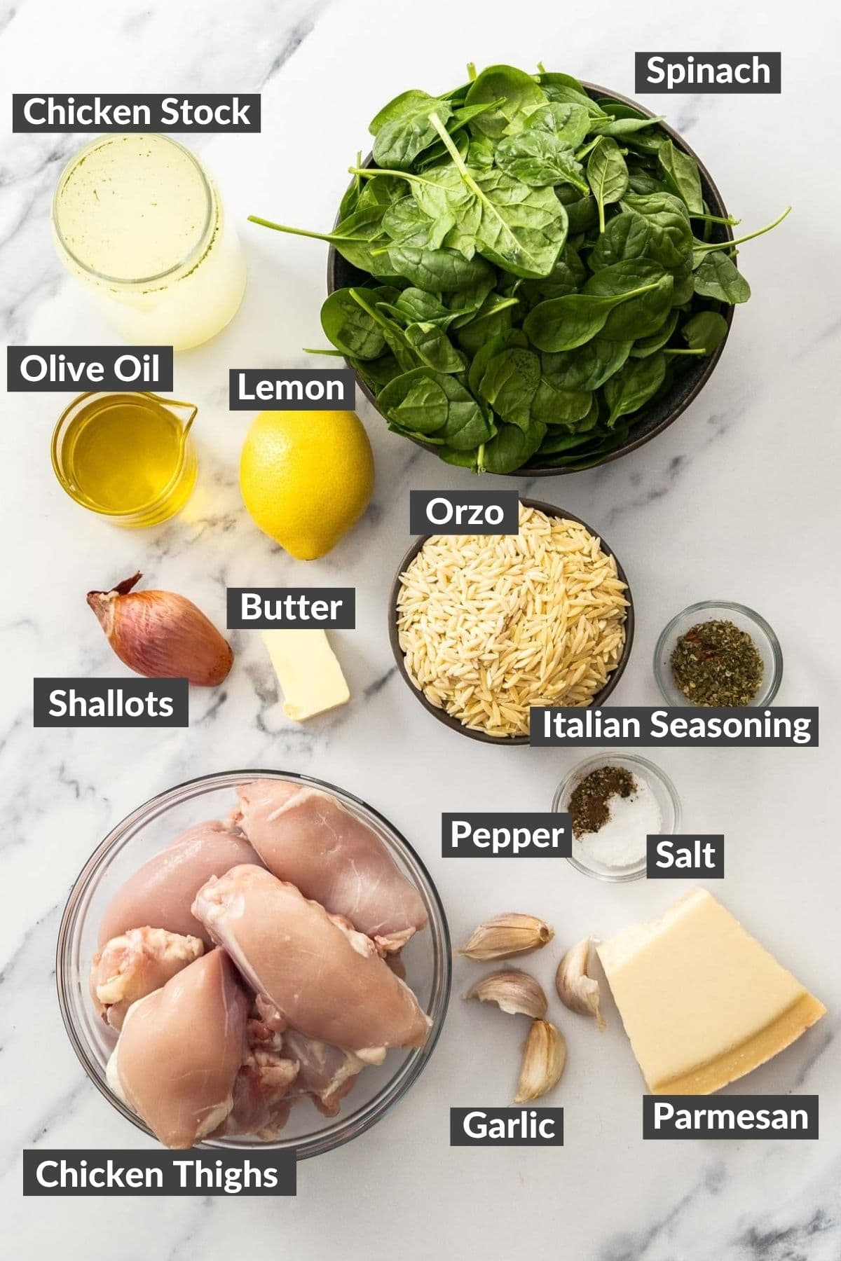 ingredients on a marble board.
