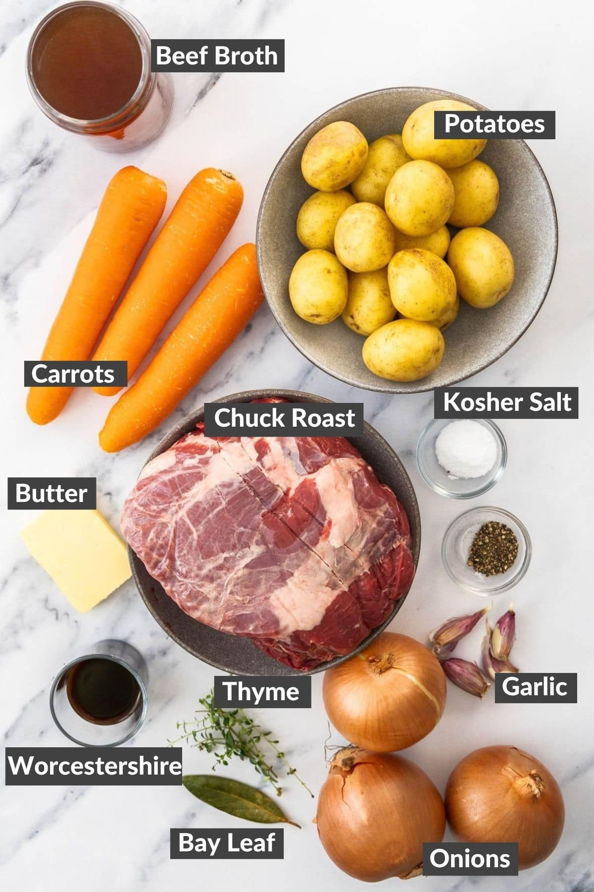 ingredients on a marbled board.
